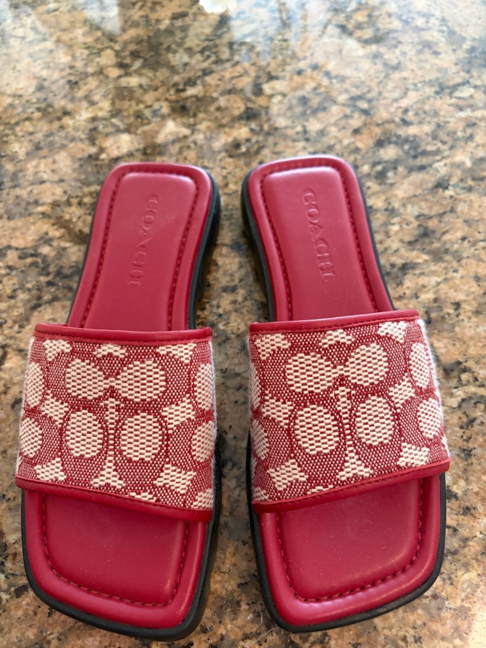 Coach Red Jacquard Logo Slide Sandals